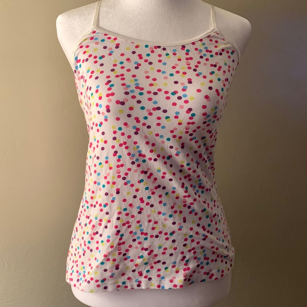 Wet Seal White Cami w/ Multi Color Polka Dots Adjustable Straps Size L